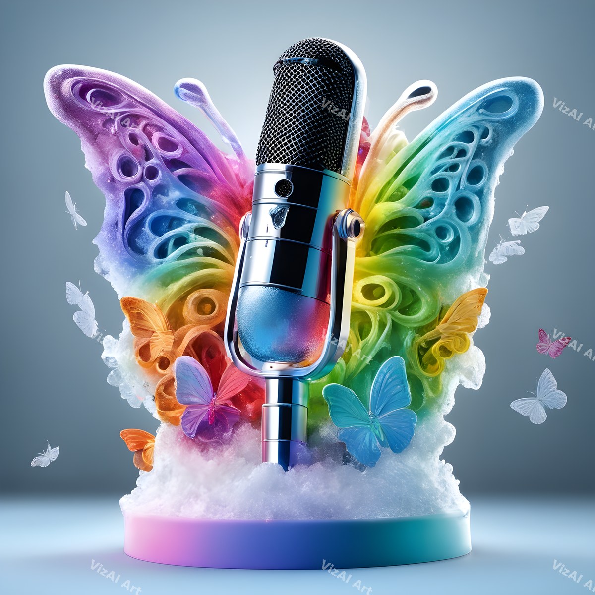 Pastel Butterflies & Frost Microphone Art — print 4
