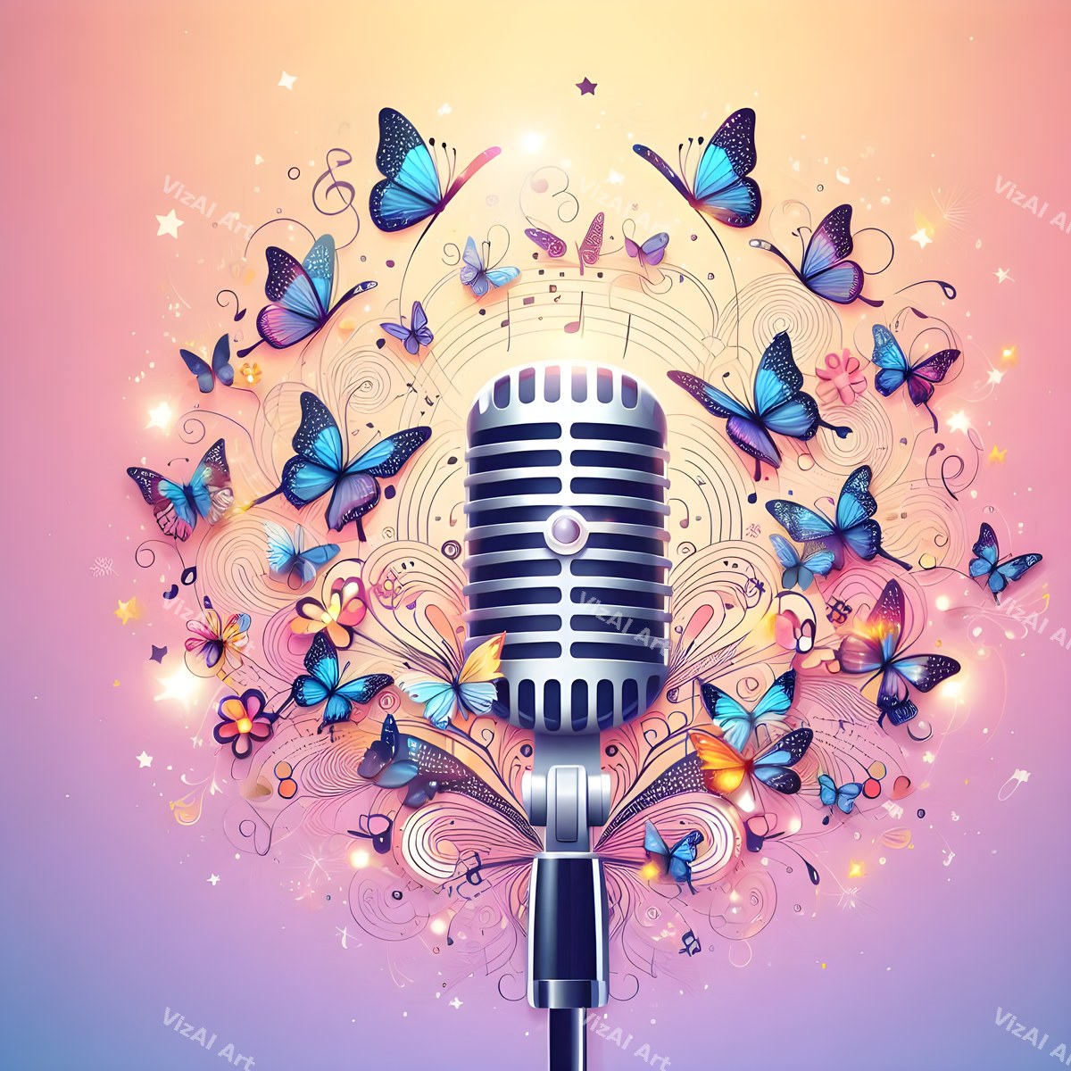 Pastel Butterflies & Frost Microphone Art — print 10