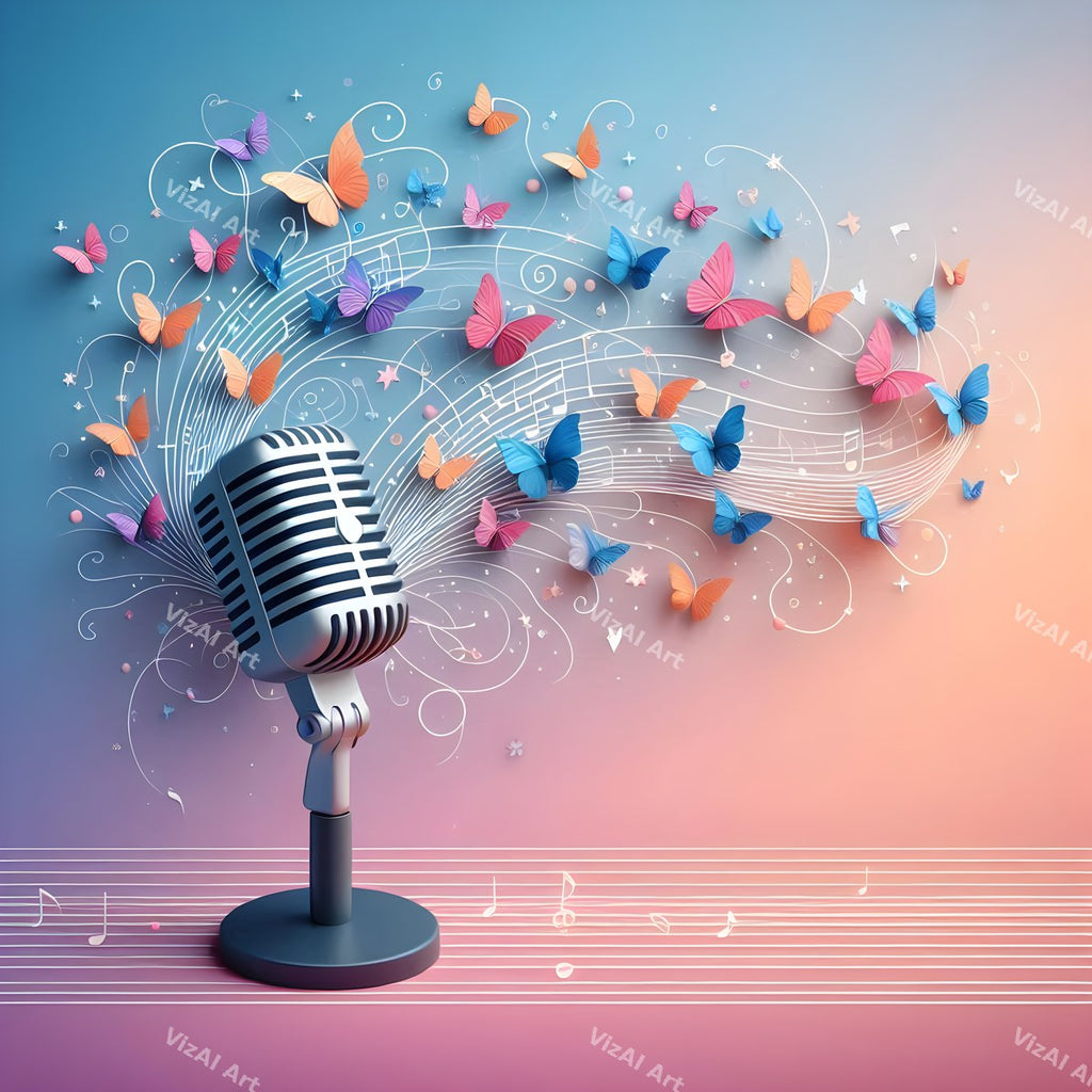 Pastel Butterflies & Frost Microphone Art — print 11
