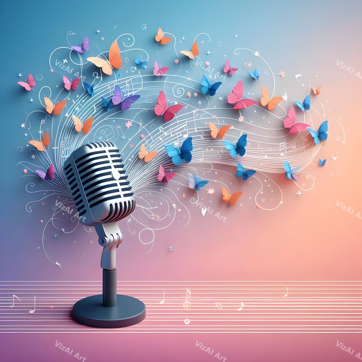 Pastel Butterflies & Frost Microphone Art — print 11