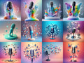 Pastel Butterflies & Frost Microphone Art — 12 Printable Prints