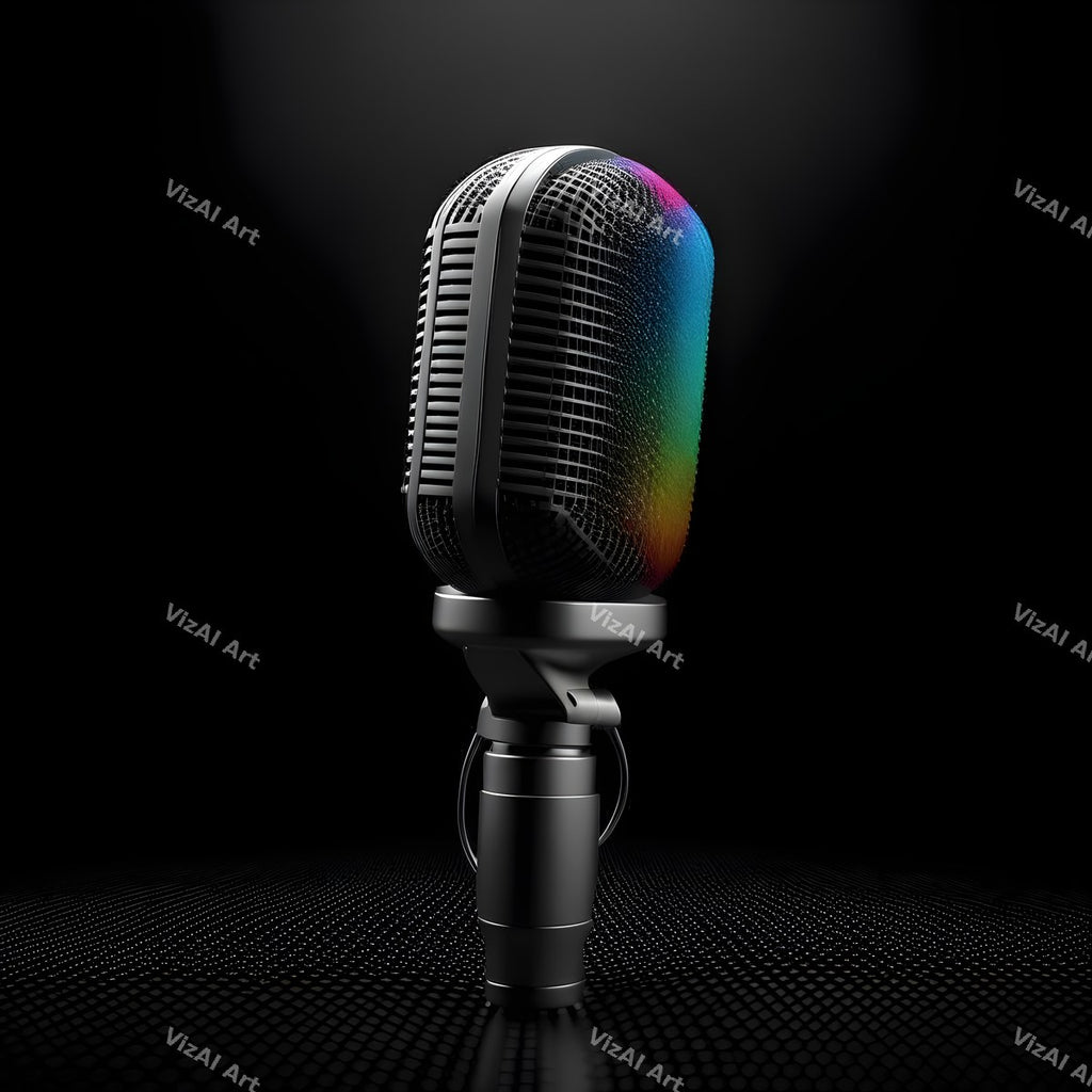 Neon Wireframe Microphone Art — print 1