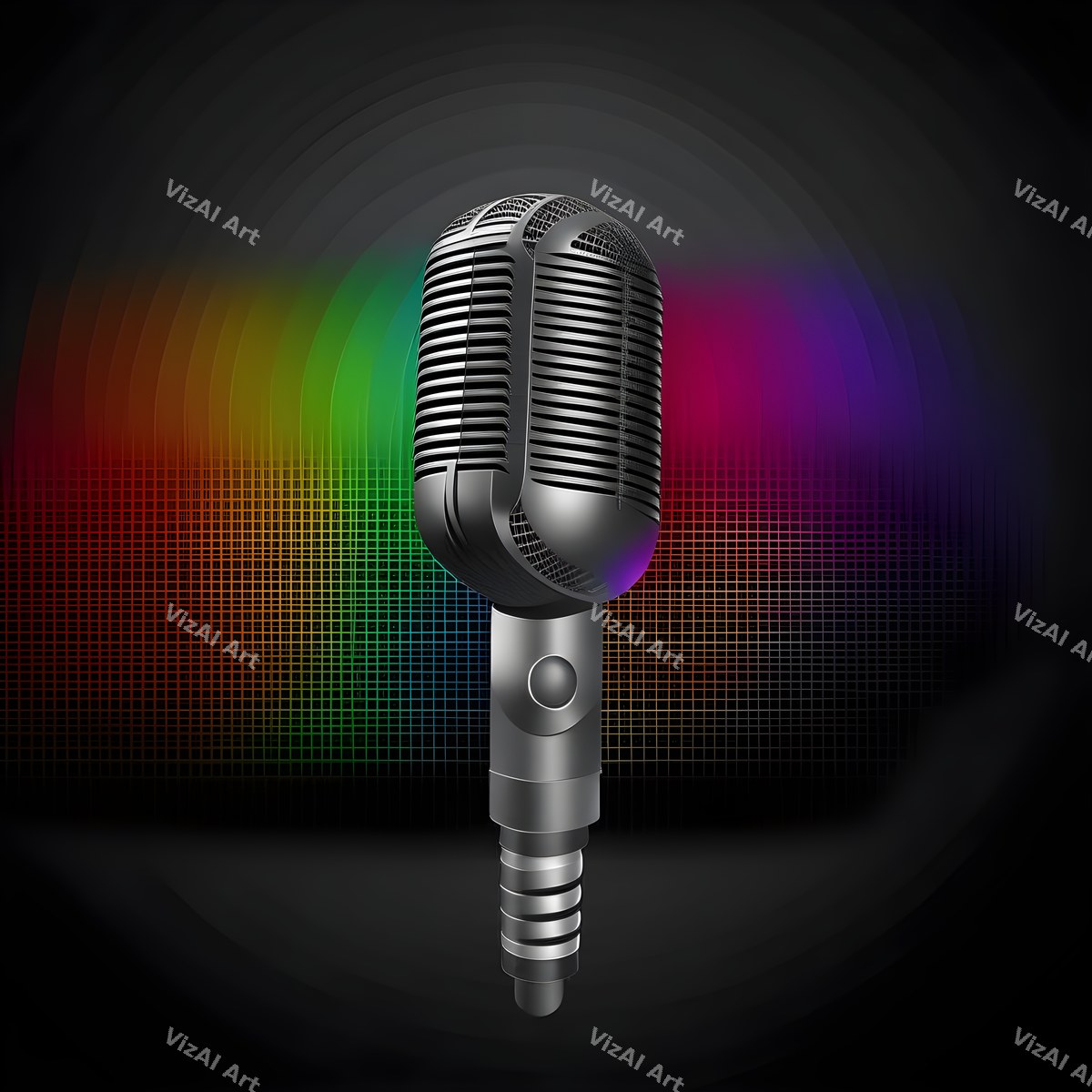 Neon Wireframe Microphone Art — print 2