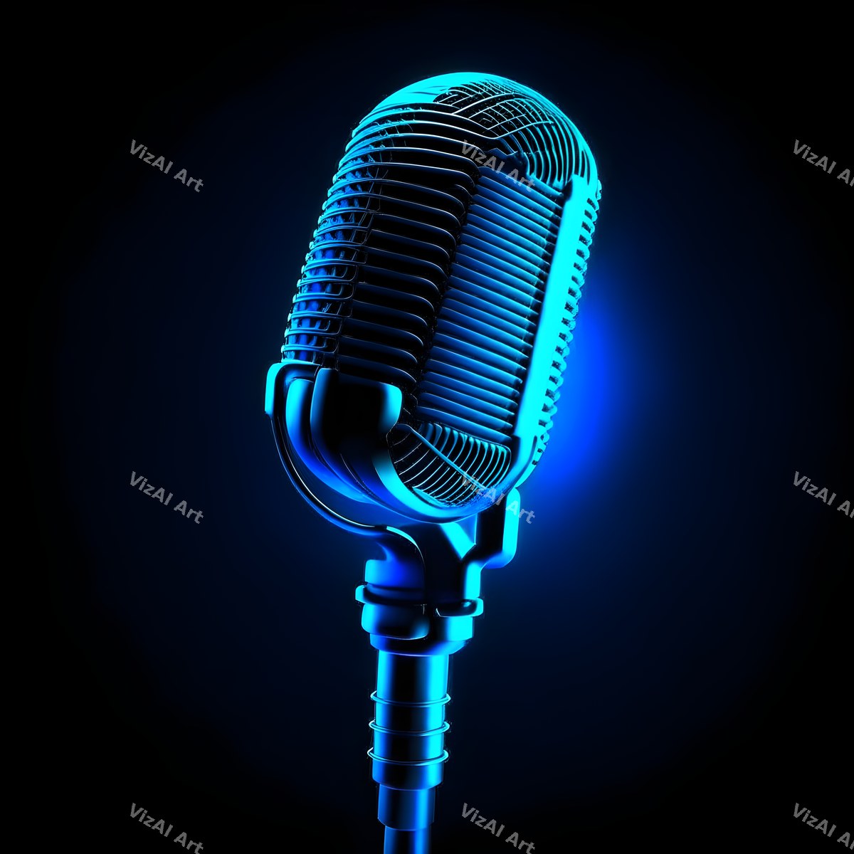 Neon Wireframe Microphone Art — print 4