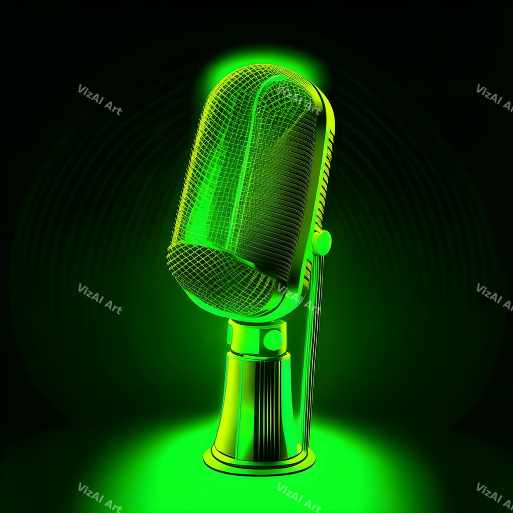 Neon Wireframe Microphone Art — print 5
