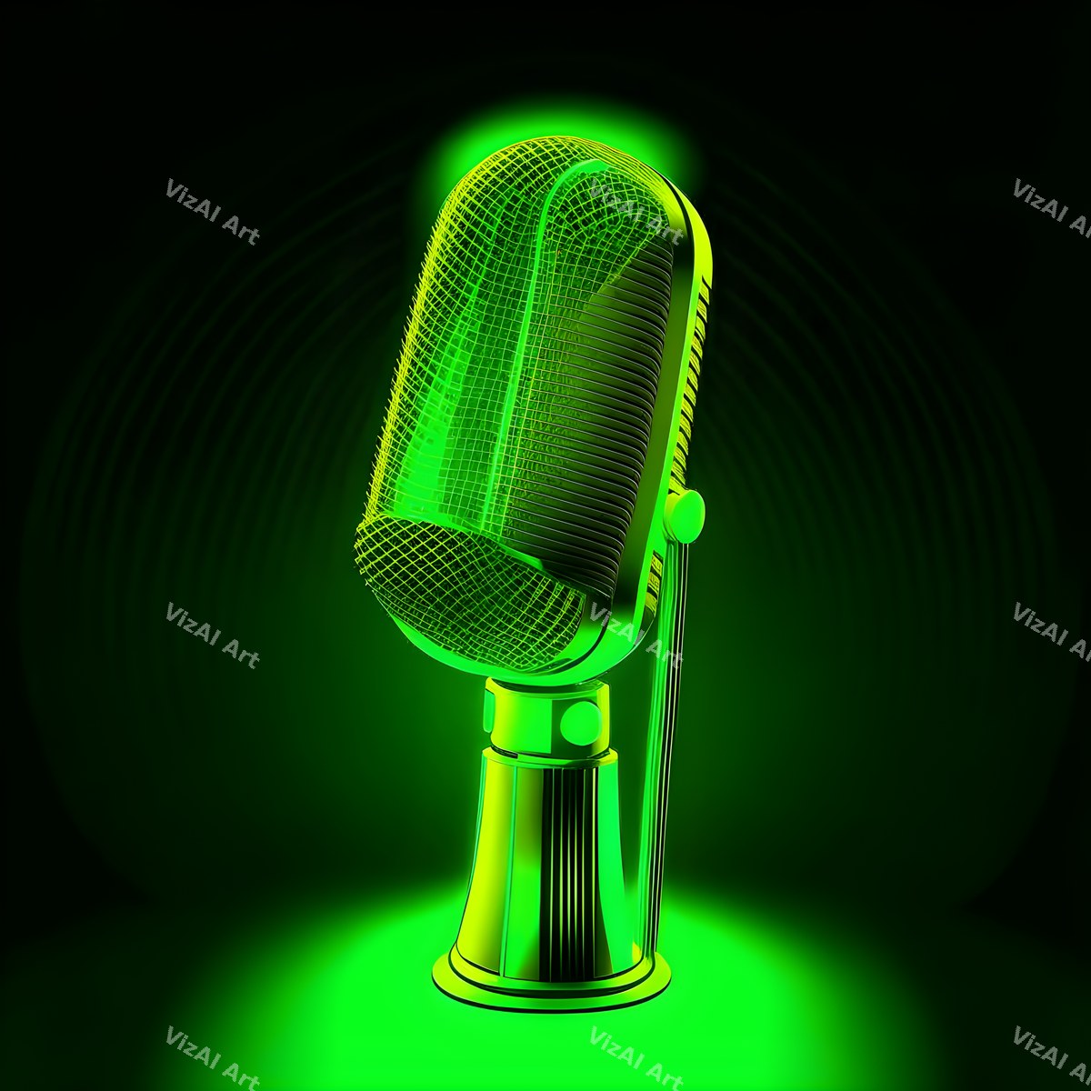 Neon Wireframe Microphone Art — print 5