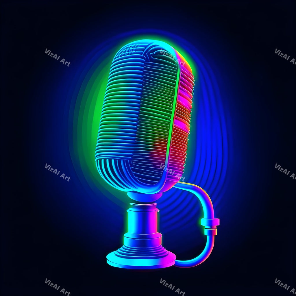 Neon Wireframe Microphone Art — print 6