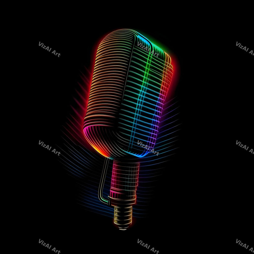 Neon Wireframe Microphone Art — print 7