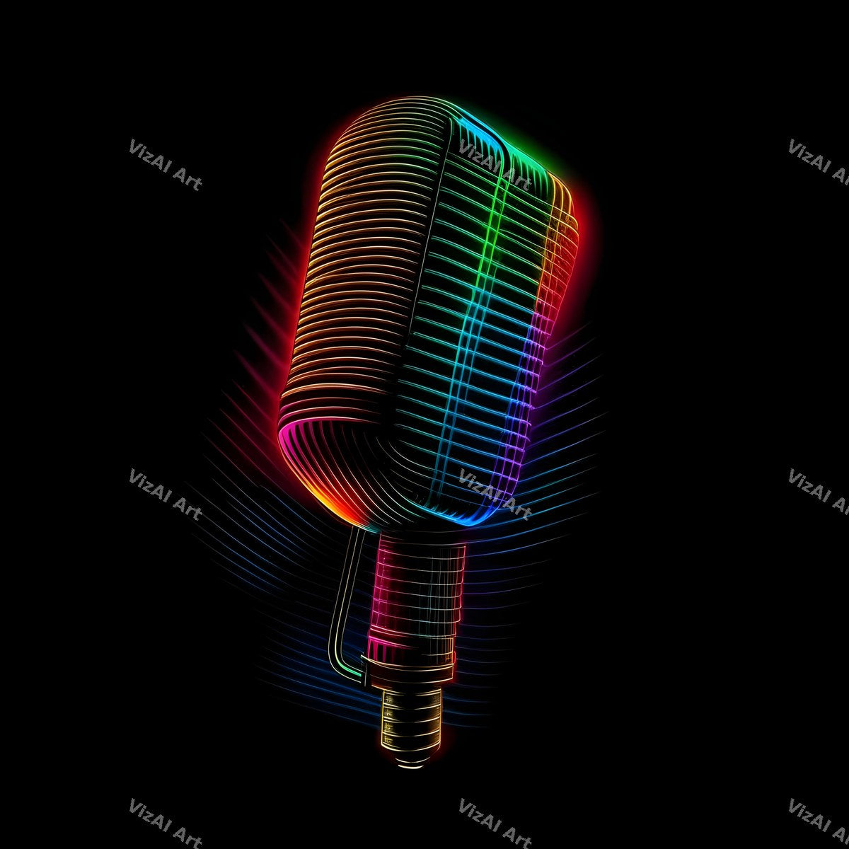 Neon Wireframe Microphone Art — print 7