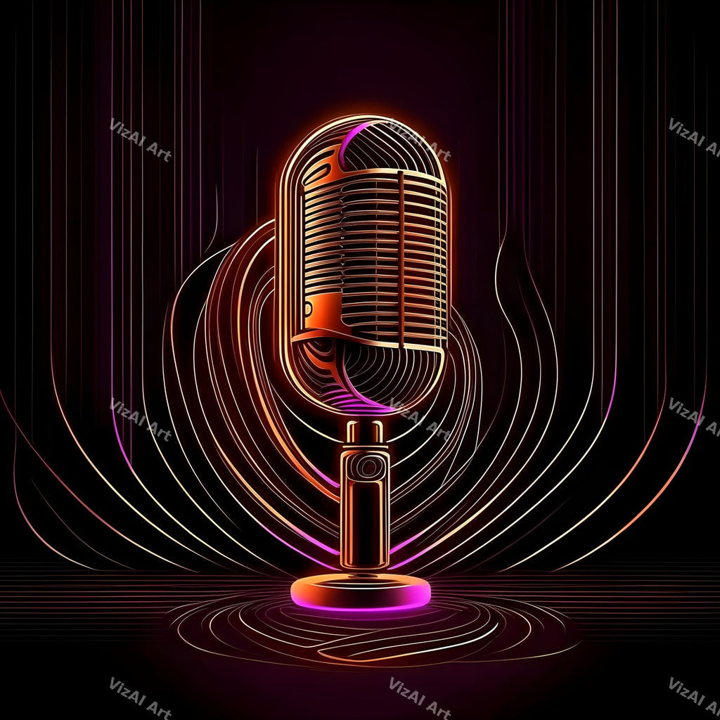 Neon Wireframe Microphone Art — print 8