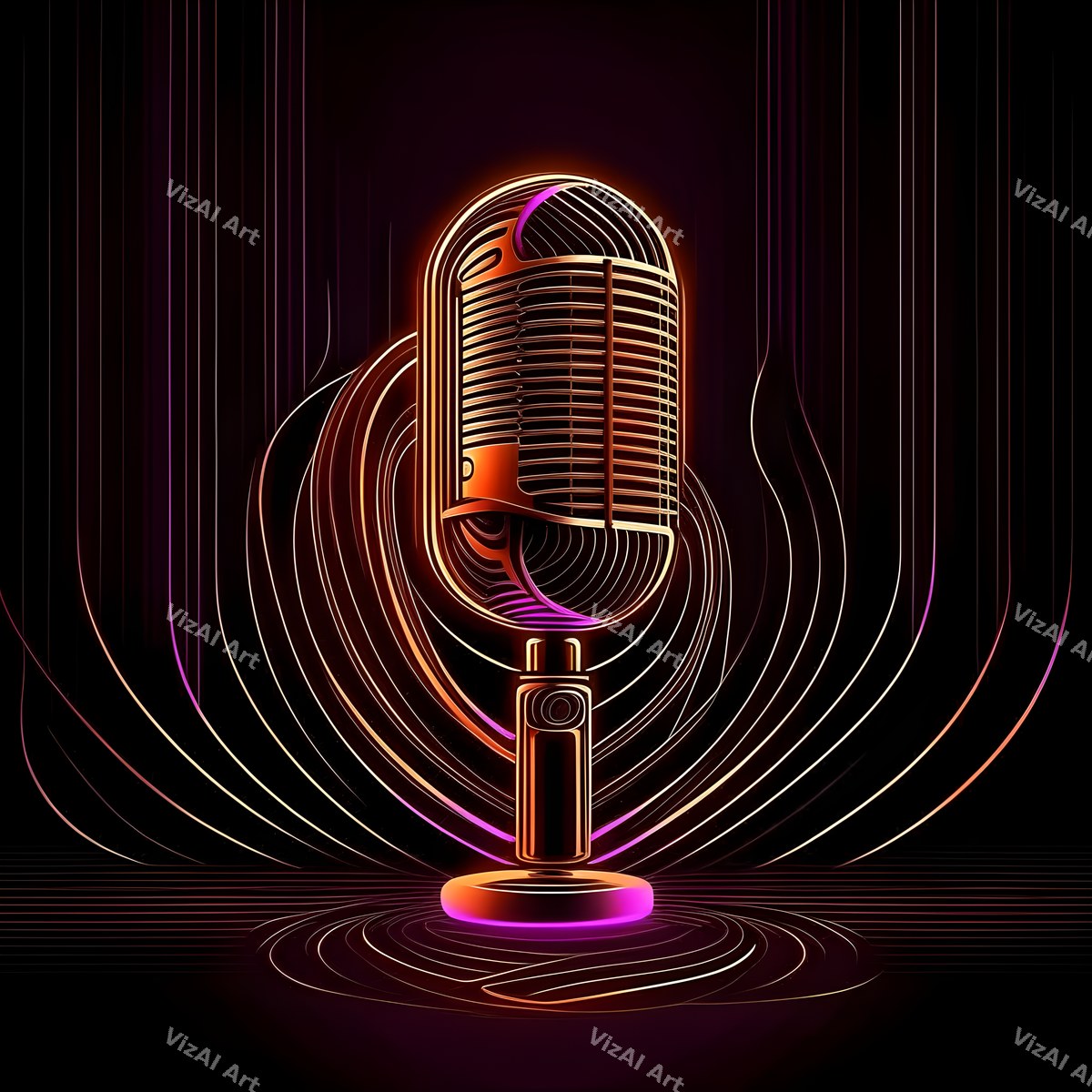 Neon Wireframe Microphone Art — print 8