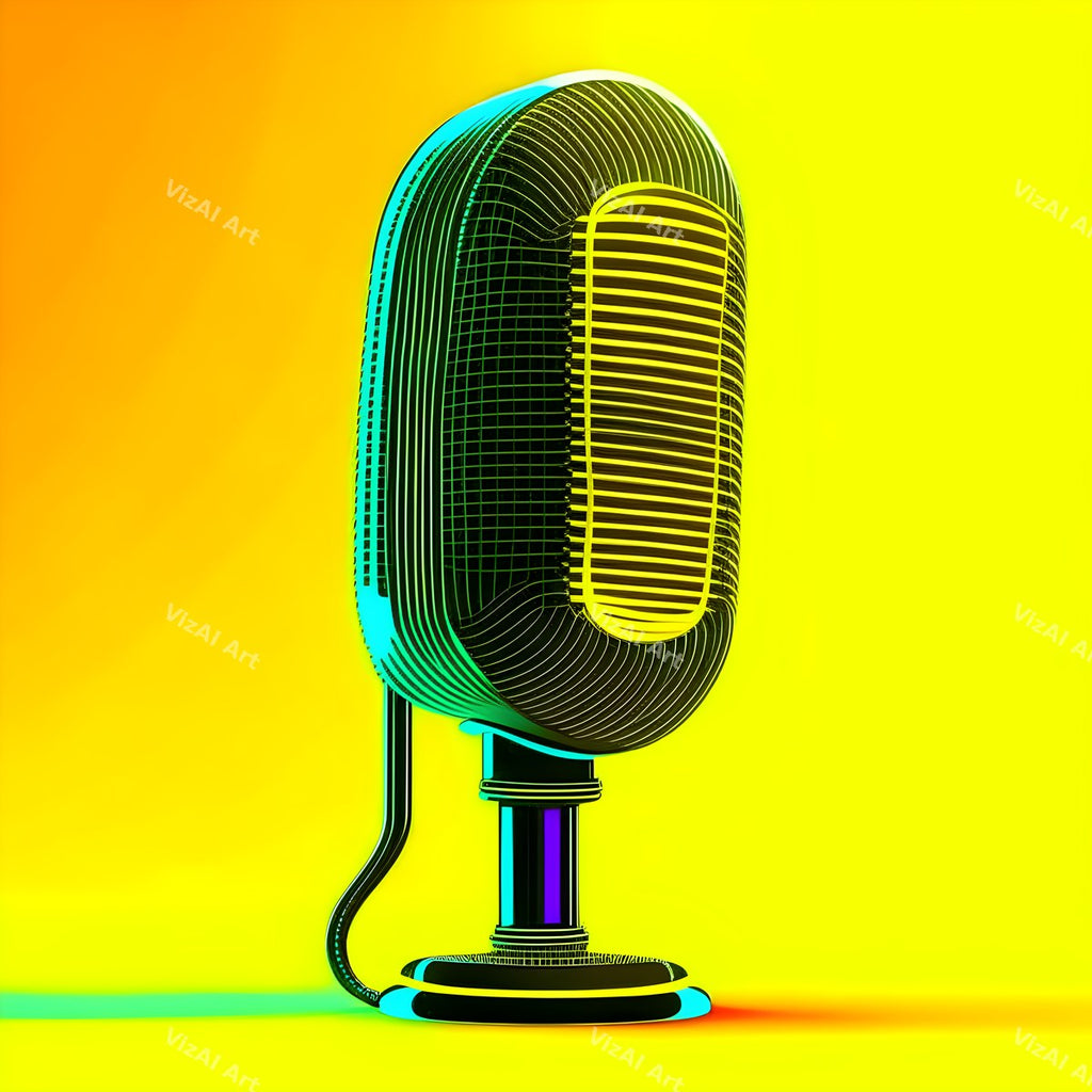Neon Wireframe Microphone Art — print 9