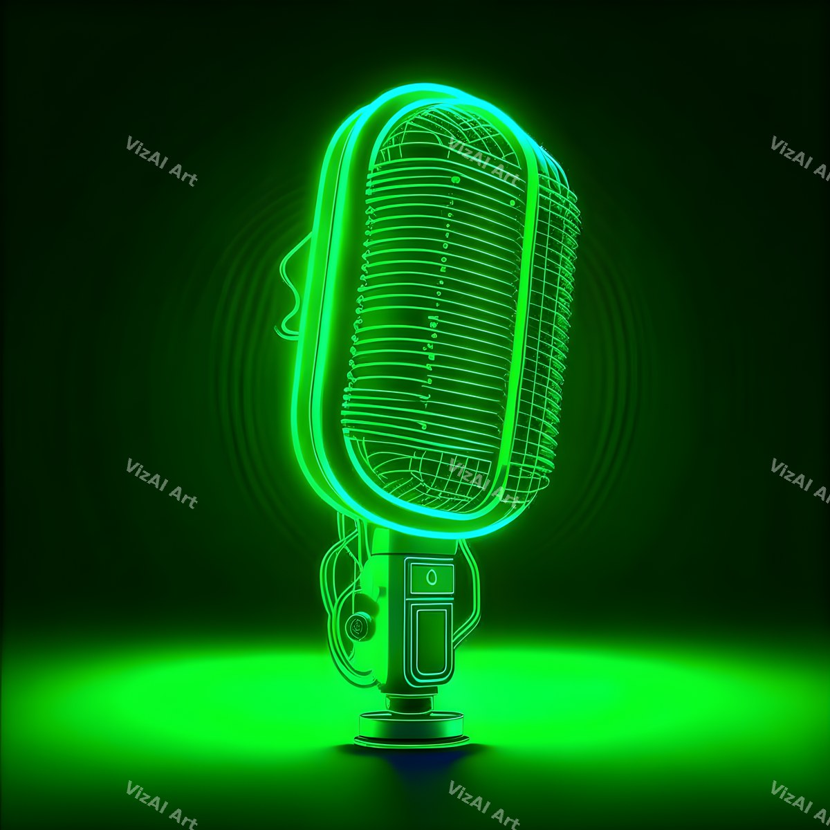 Neon Wireframe Microphone Art — print 11