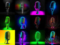 Neon Wireframe Microphone Art — 12 Printable Prints