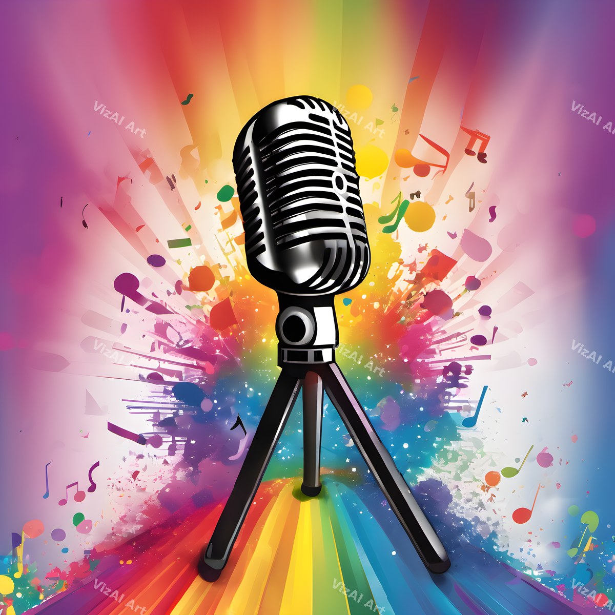 Swirling Notes Explosion Microphone Art — print 1