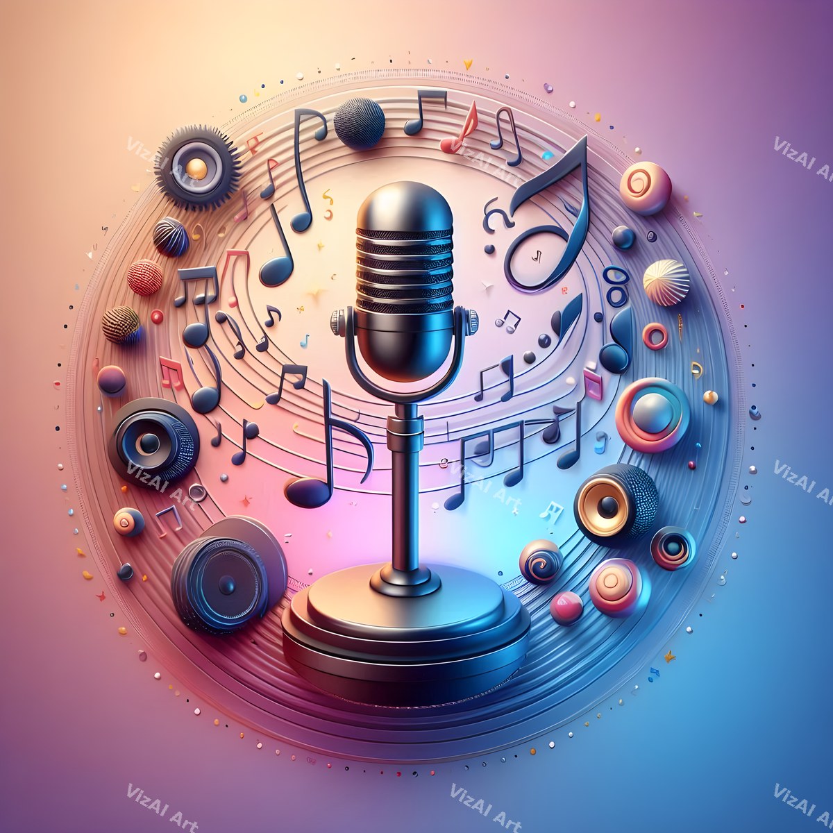Swirling Notes Explosion Microphone Art — print 6