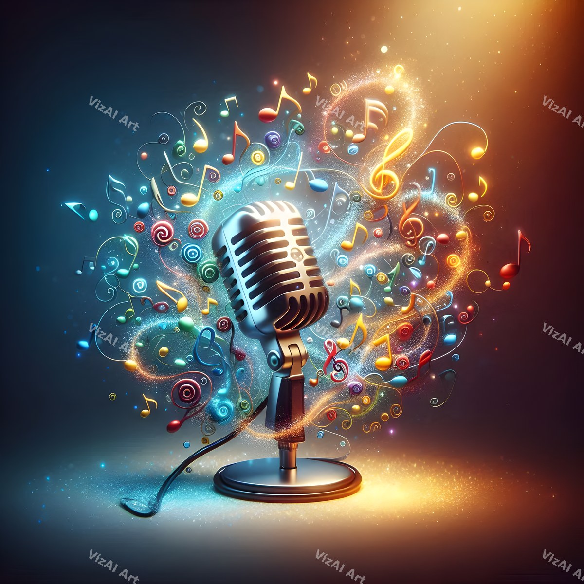 Swirling Notes Explosion Microphone Art — print 9