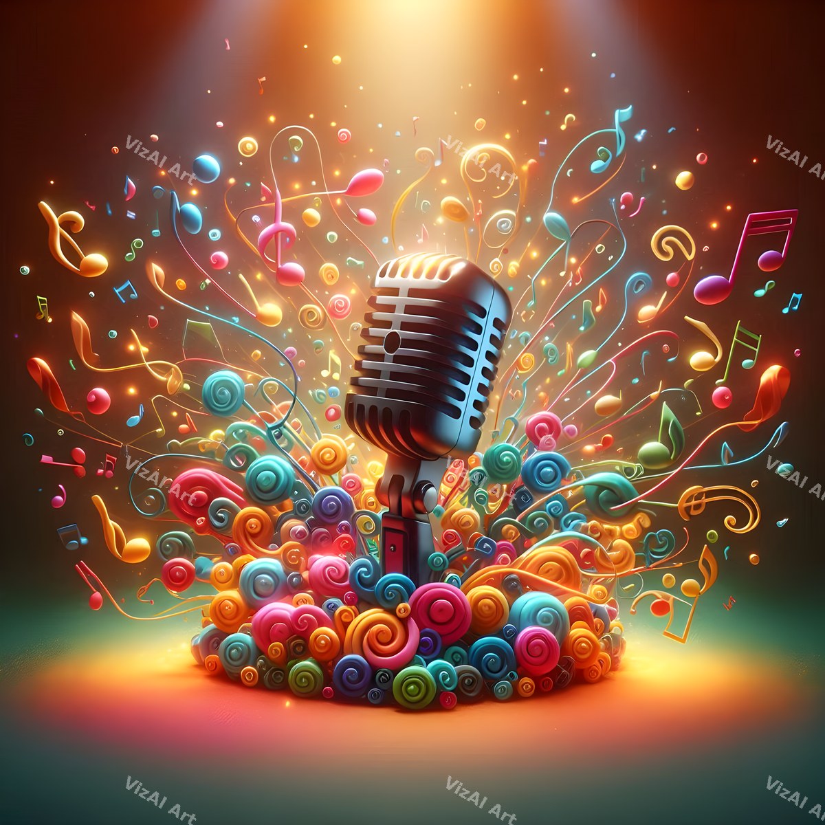 Swirling Notes Explosion Microphone Art — print 10