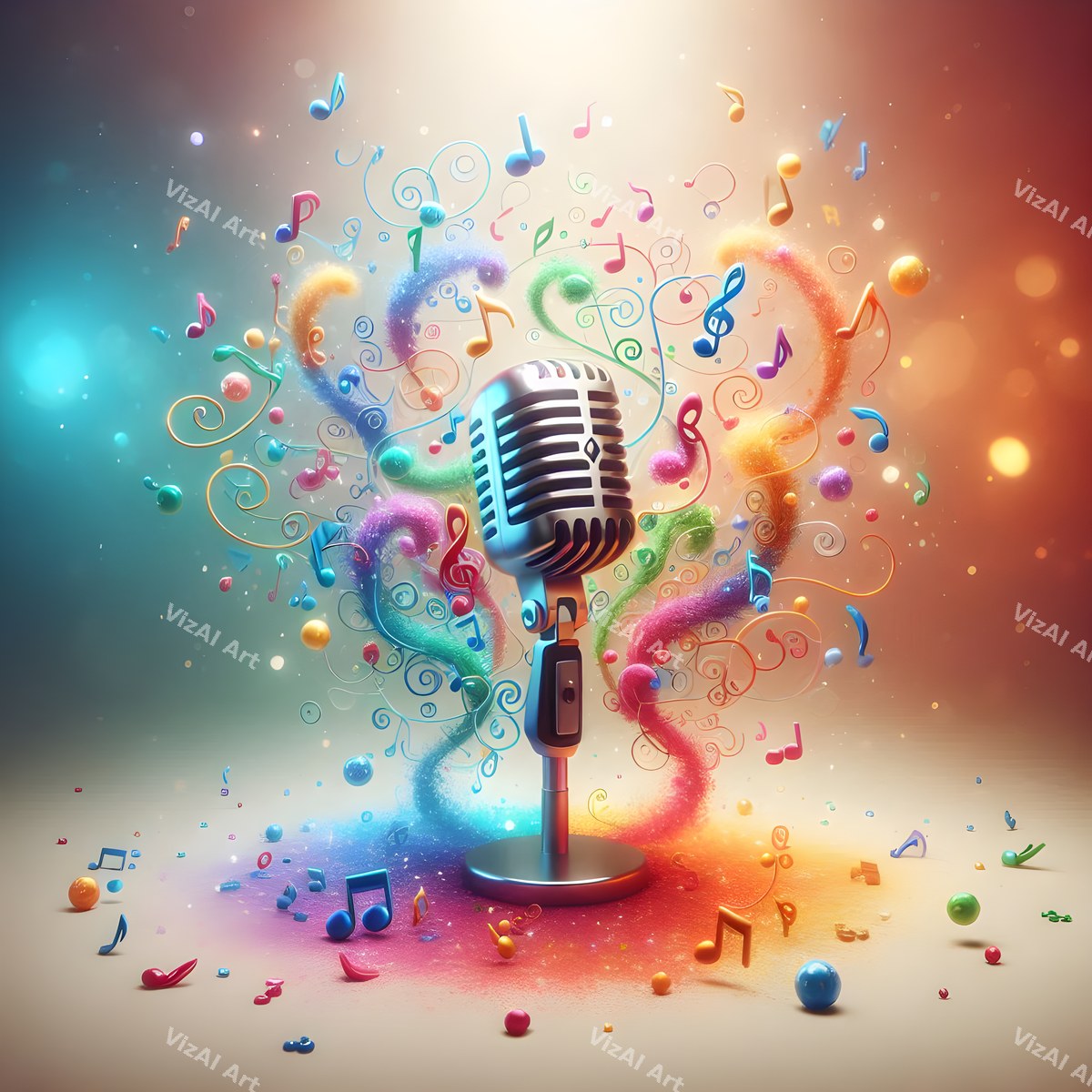 Swirling Notes Explosion Microphone Art — print 12