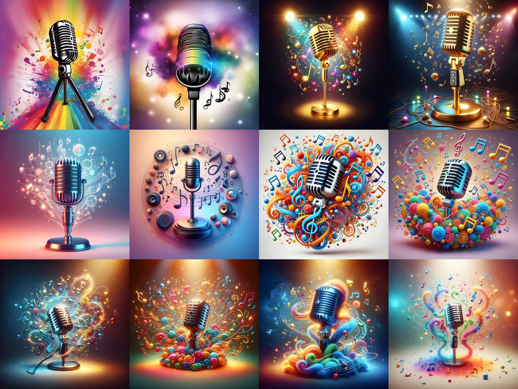 Swirling Notes Explosion Microphone Art — 12 Printable Prints