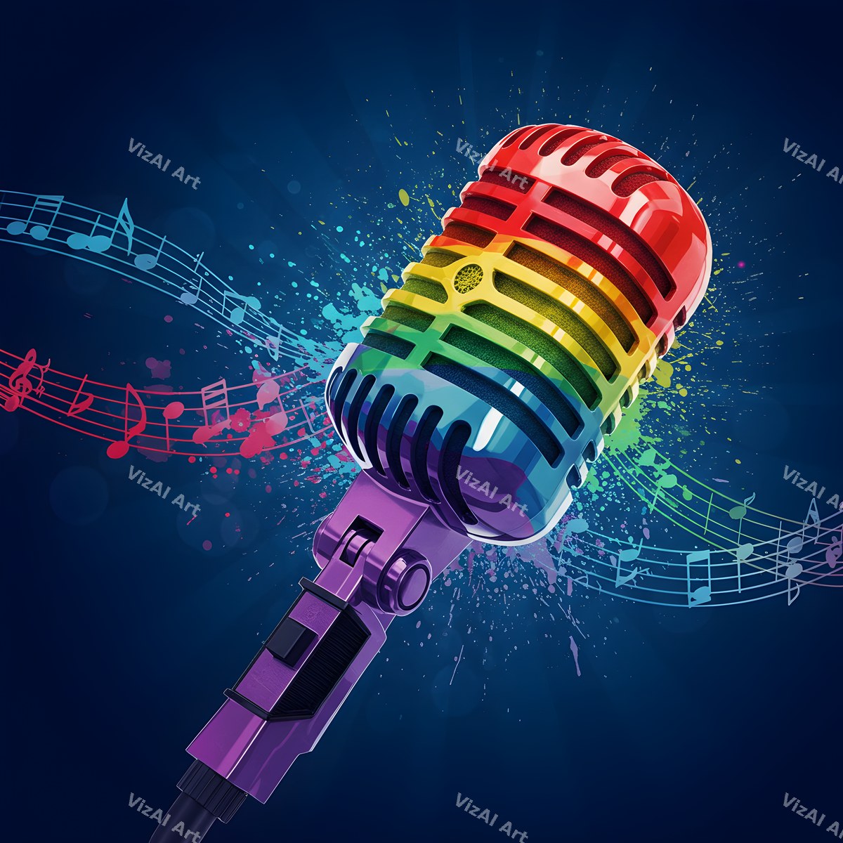 Floating Staves Silver Microphone Art — print 1
