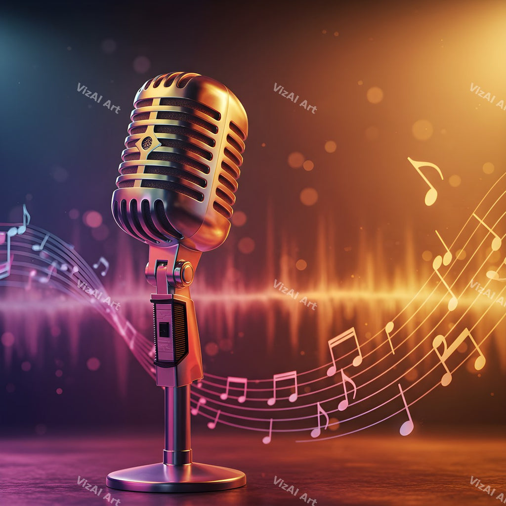 Floating Staves Silver Microphone Art — print 2