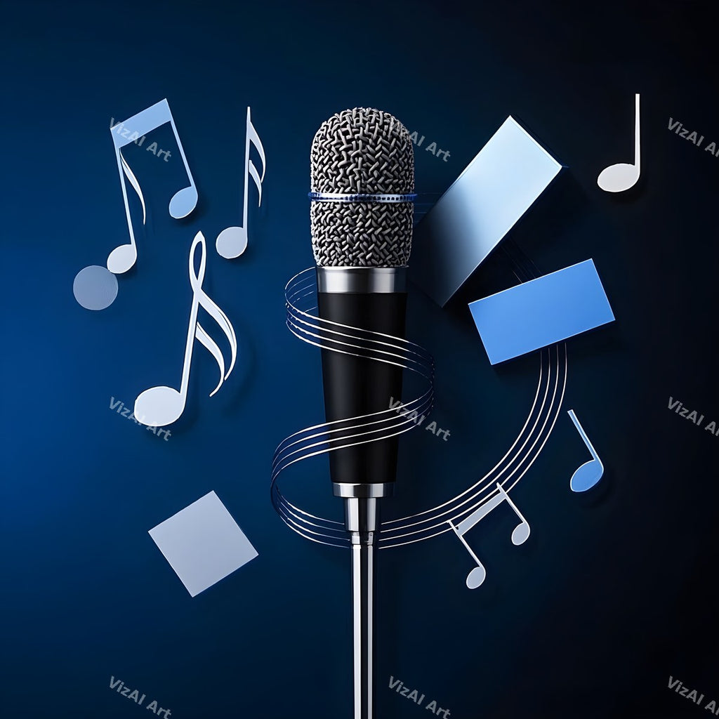 Floating Staves Silver Microphone Art — print 3