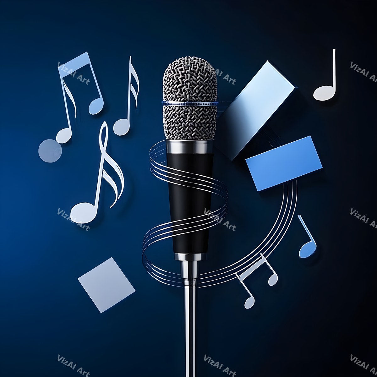 Floating Staves Silver Microphone Art — print 3