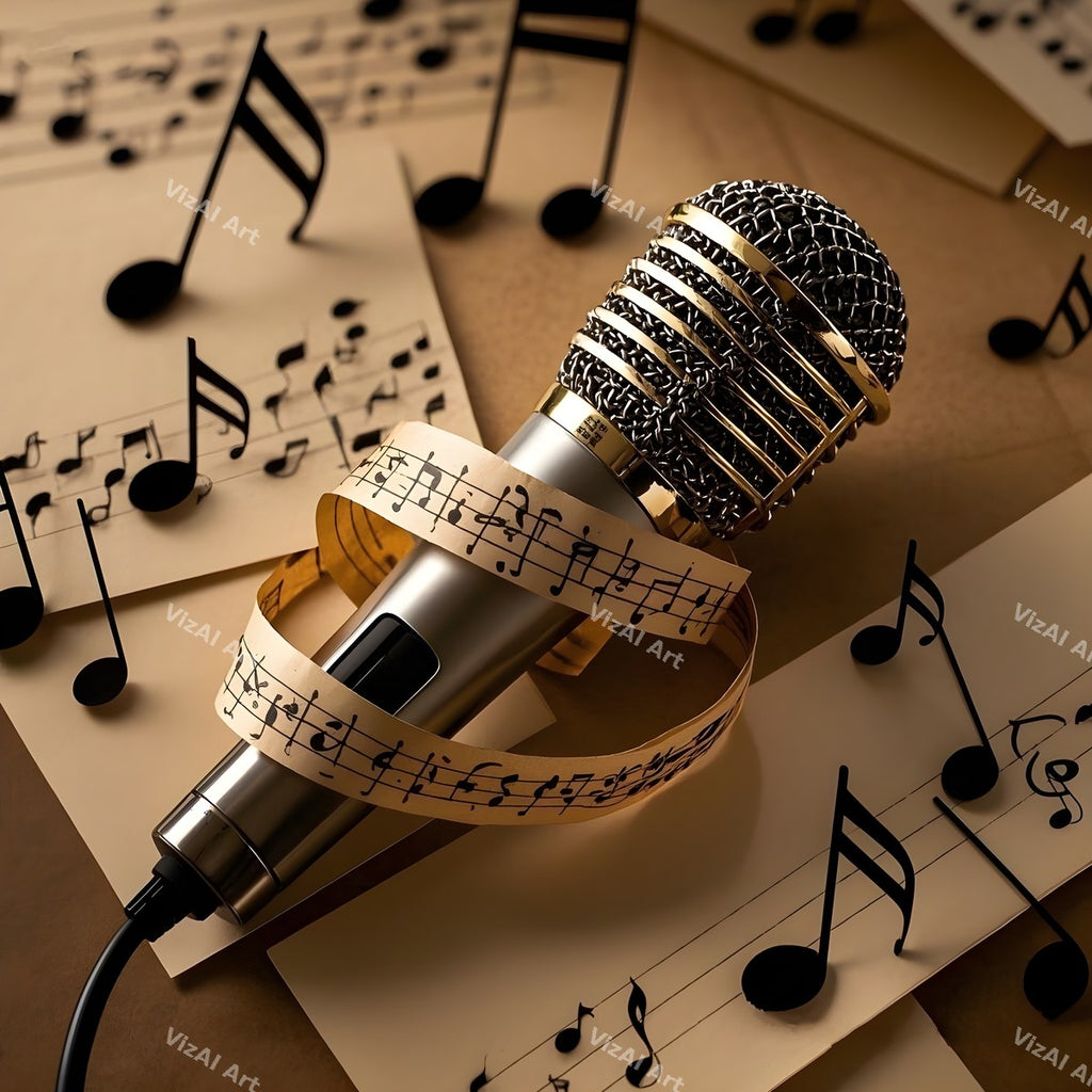 Floating Staves Silver Microphone Art — print 4
