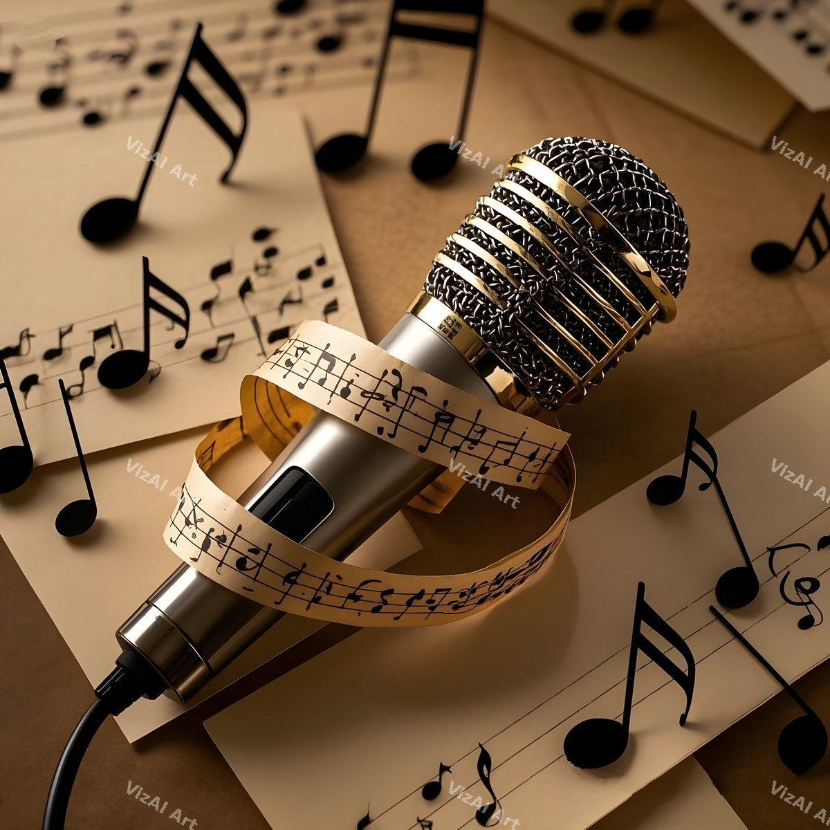Floating Staves Silver Microphone Art — print 4