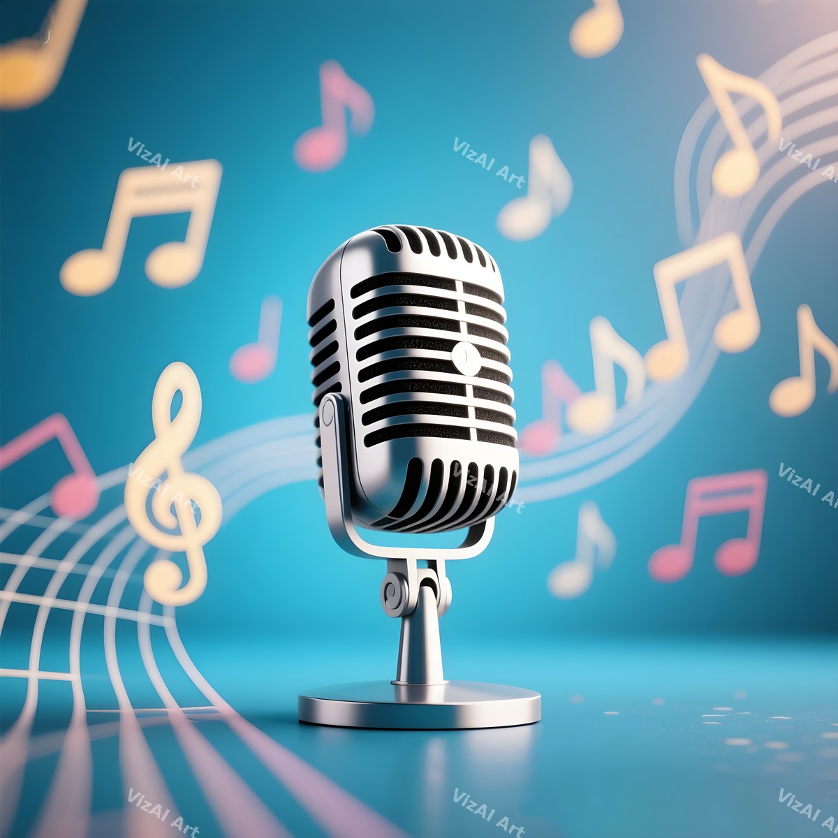 Floating Staves Silver Microphone Art — print 7