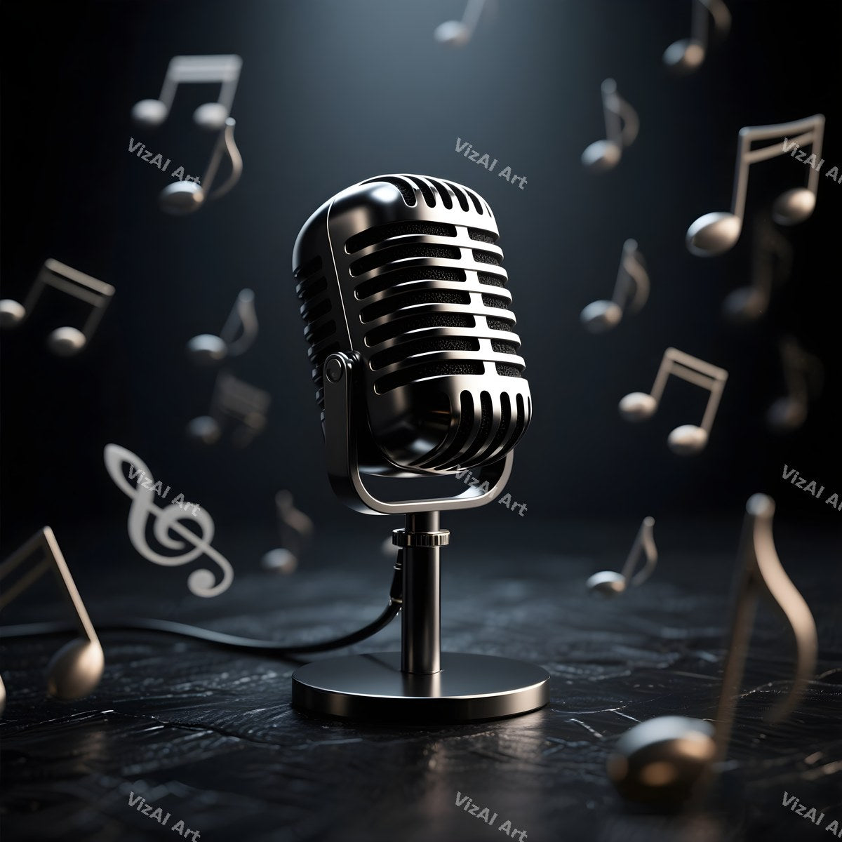 Floating Staves Silver Microphone Art — print 8
