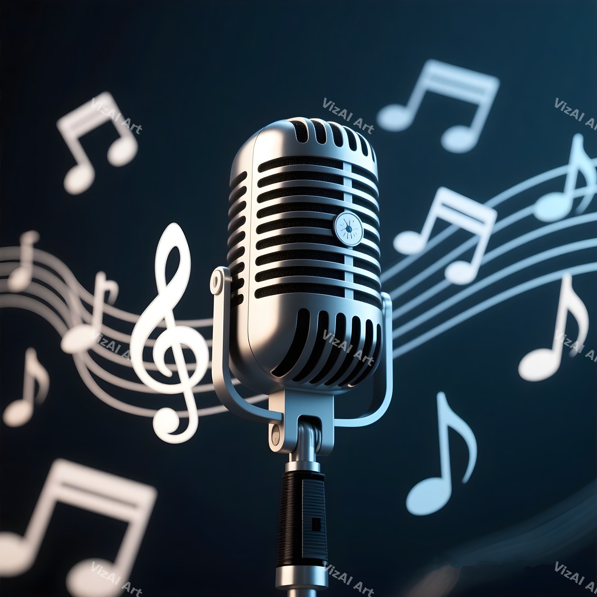 Floating Staves Silver Microphone Art — print 9