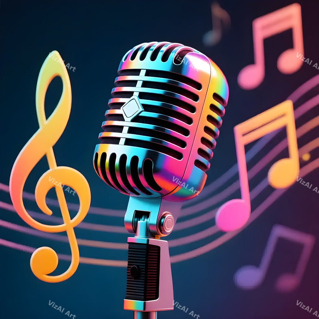 Floating Staves Silver Microphone Art — print 10