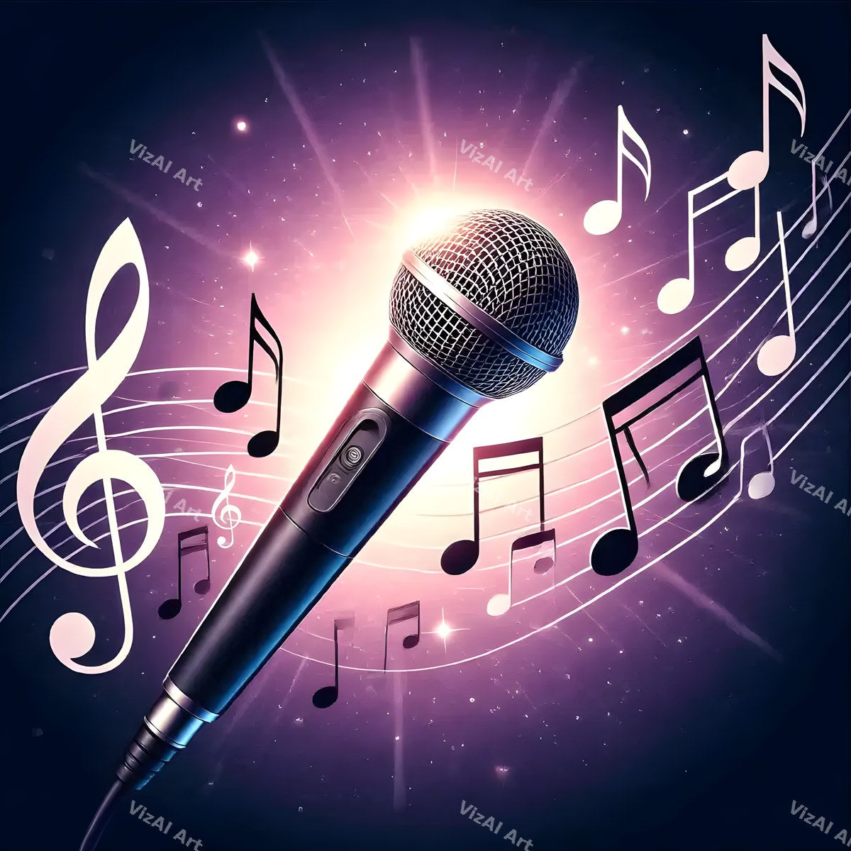 Floating Staves Silver Microphone Art — print 11