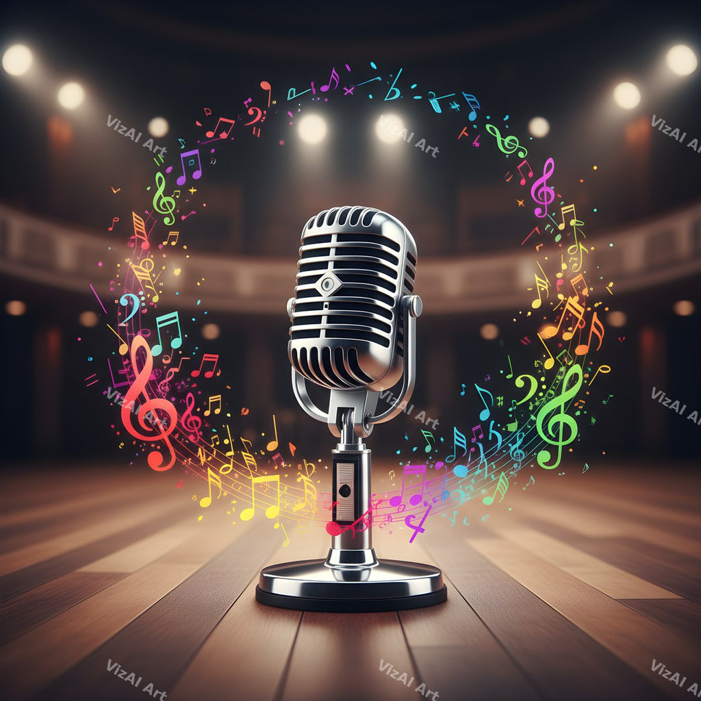 Floating Staves Silver Microphone Art — print 12