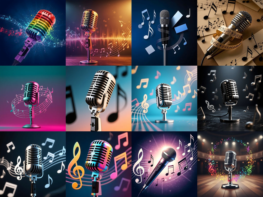 Floating Staves Silver Microphone Art — 12 Printable Prints
