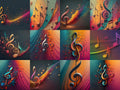 Music Notes Splash Art — 12 Printable Prints