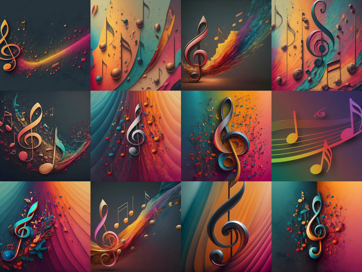 Music Notes Splash Art — 12 Printable Prints