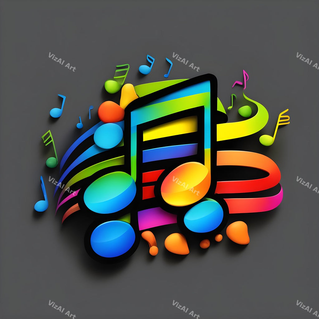 Rainbow on Grey Music Notes Art — print 1