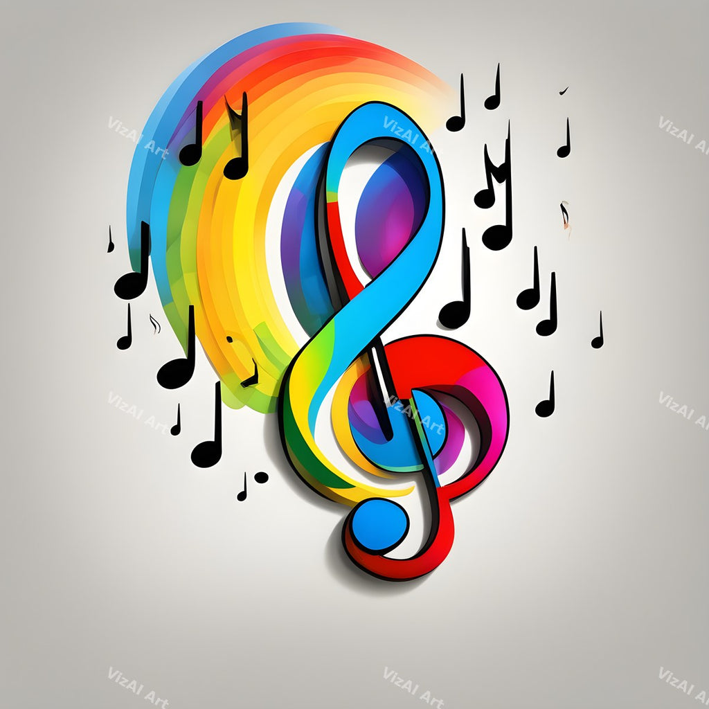 Rainbow on Grey Music Notes Art — print 2