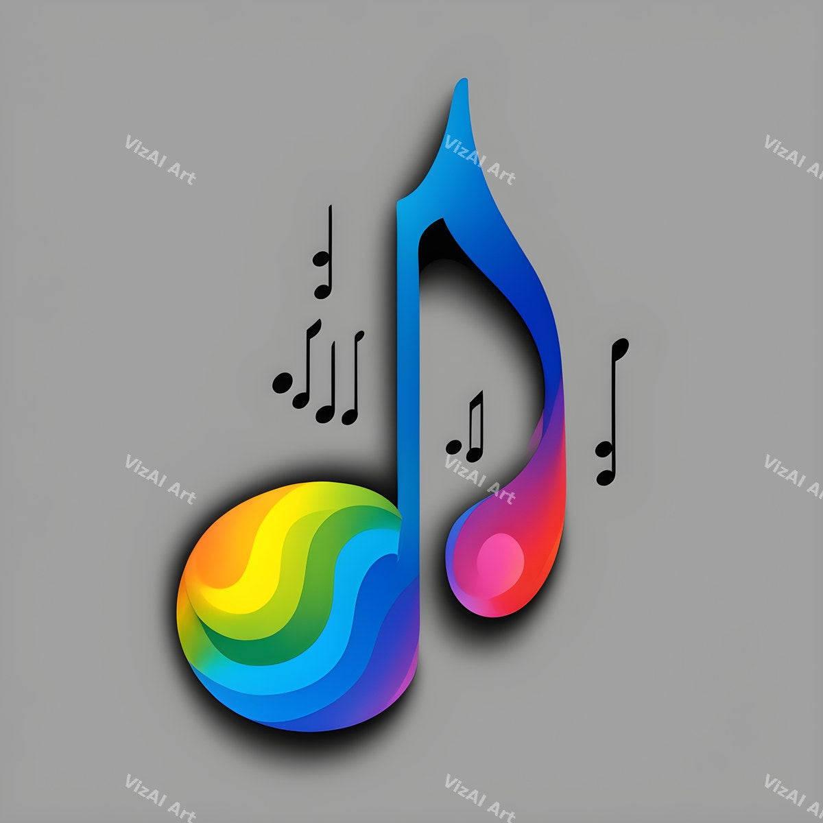 Rainbow on Grey Music Notes Art — print 3
