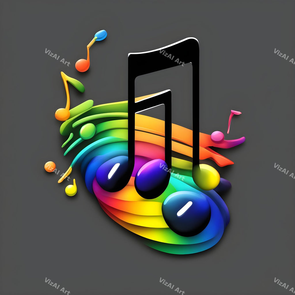 Rainbow on Grey Music Notes Art — print 4