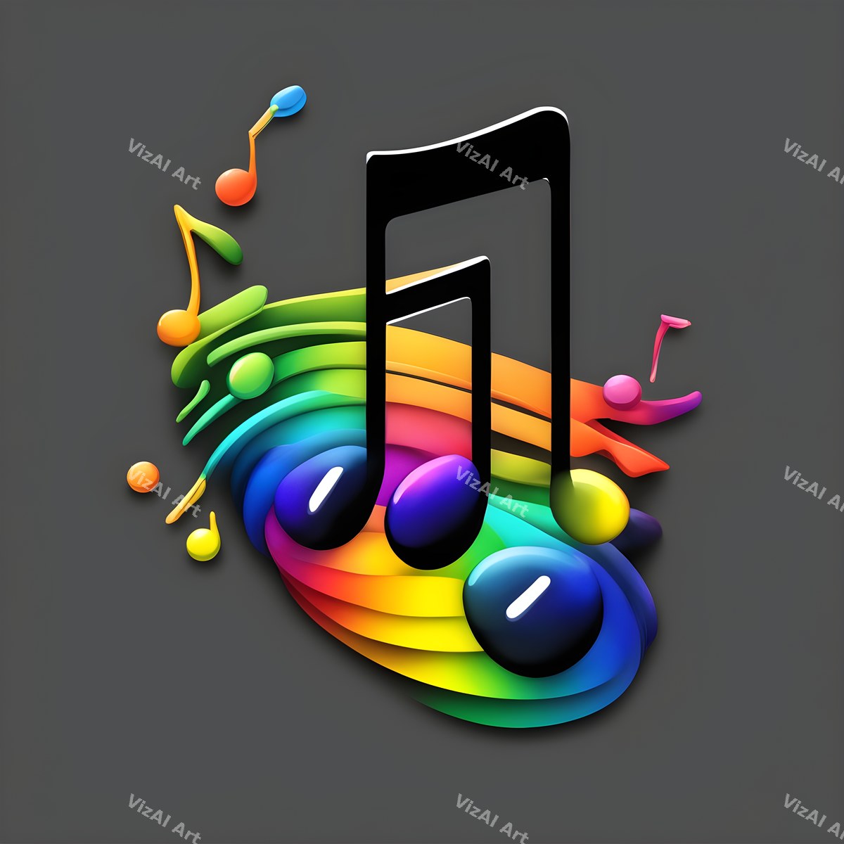Rainbow on Grey Music Notes Art — print 4