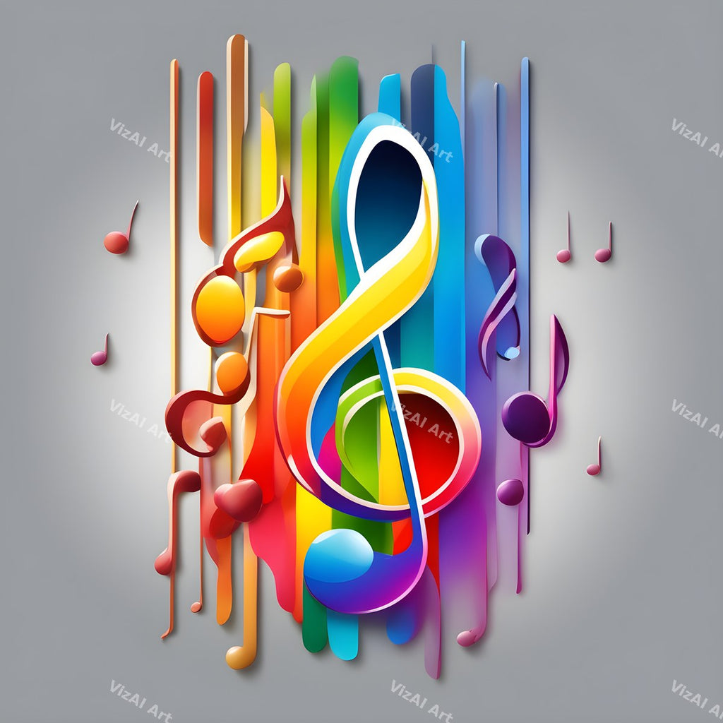 Rainbow on Grey Music Notes Art — print 7