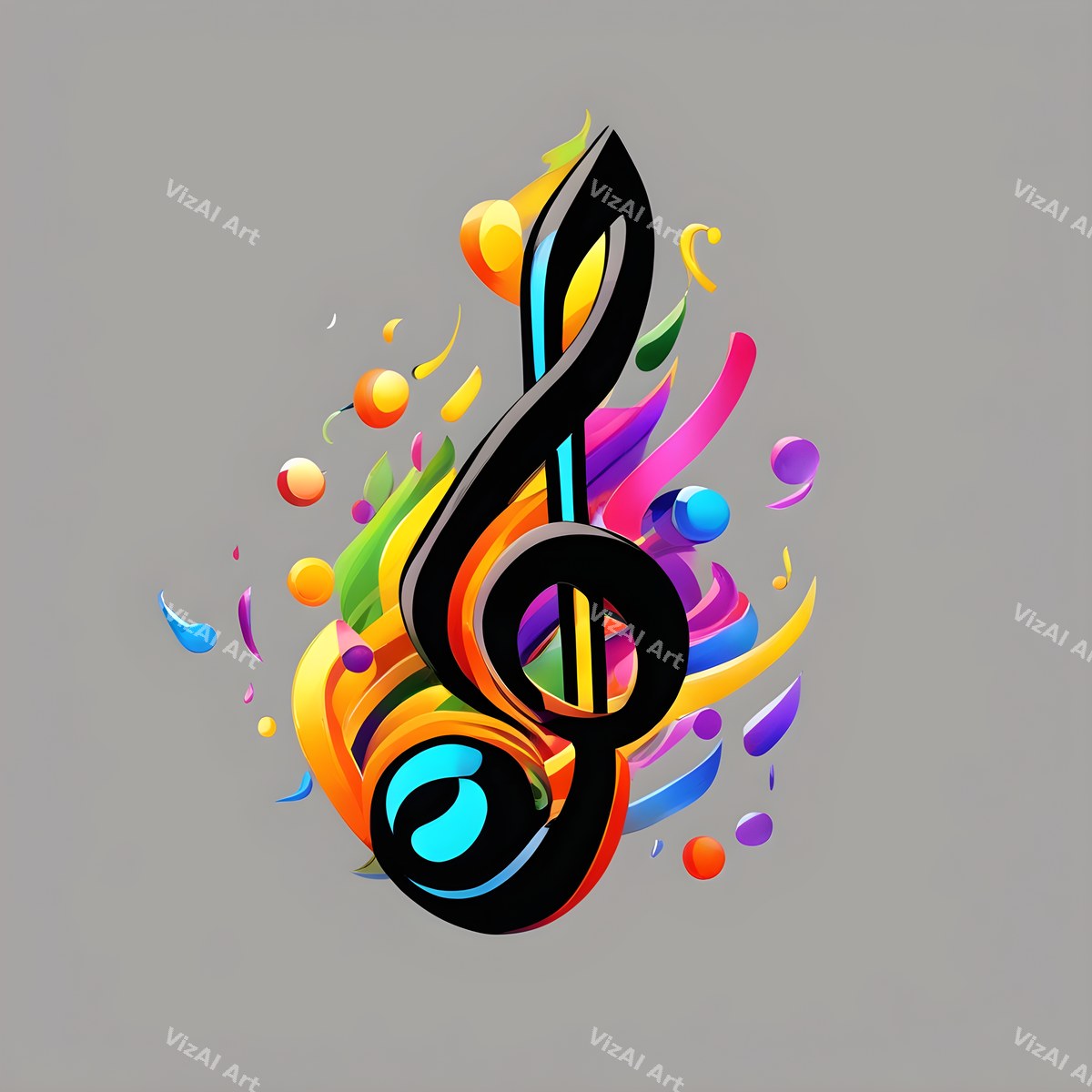 Rainbow on Grey Music Notes Art — print 8