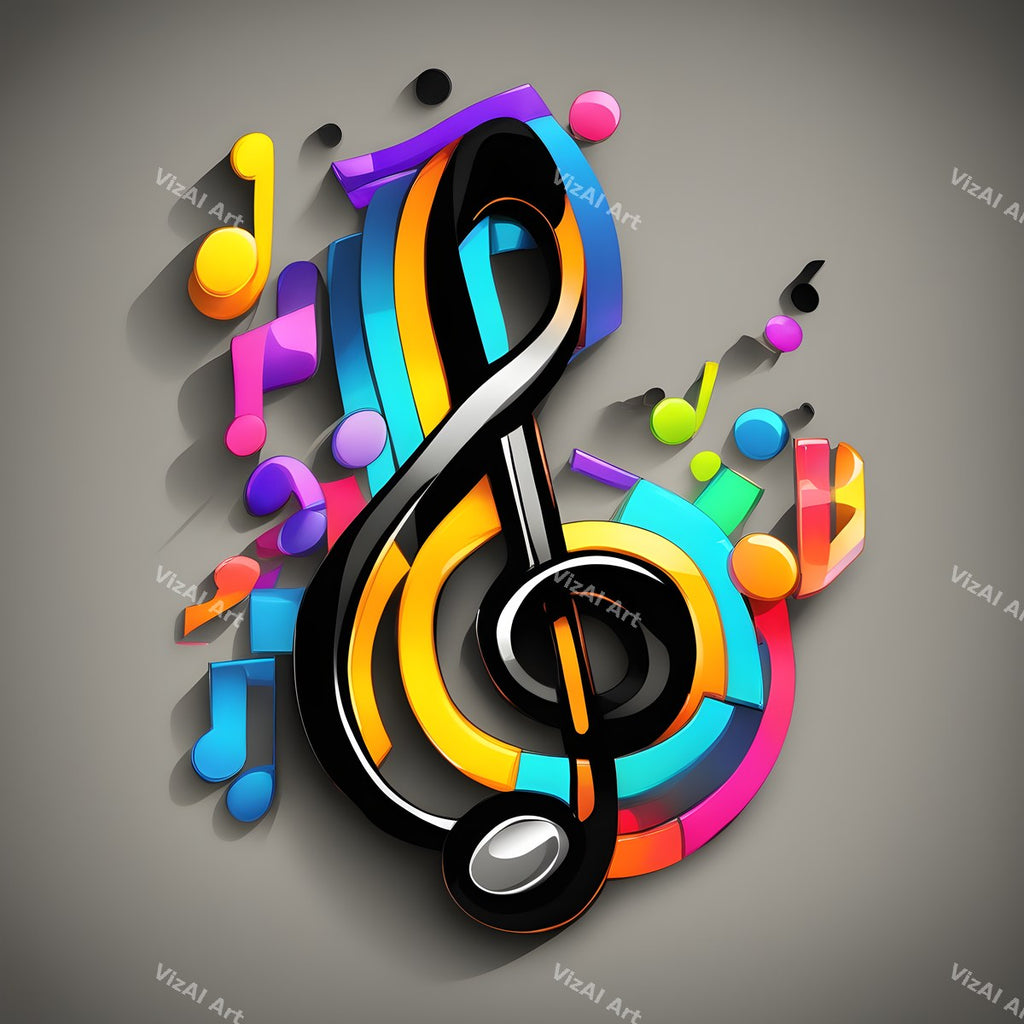 Rainbow on Grey Music Notes Art — print 9