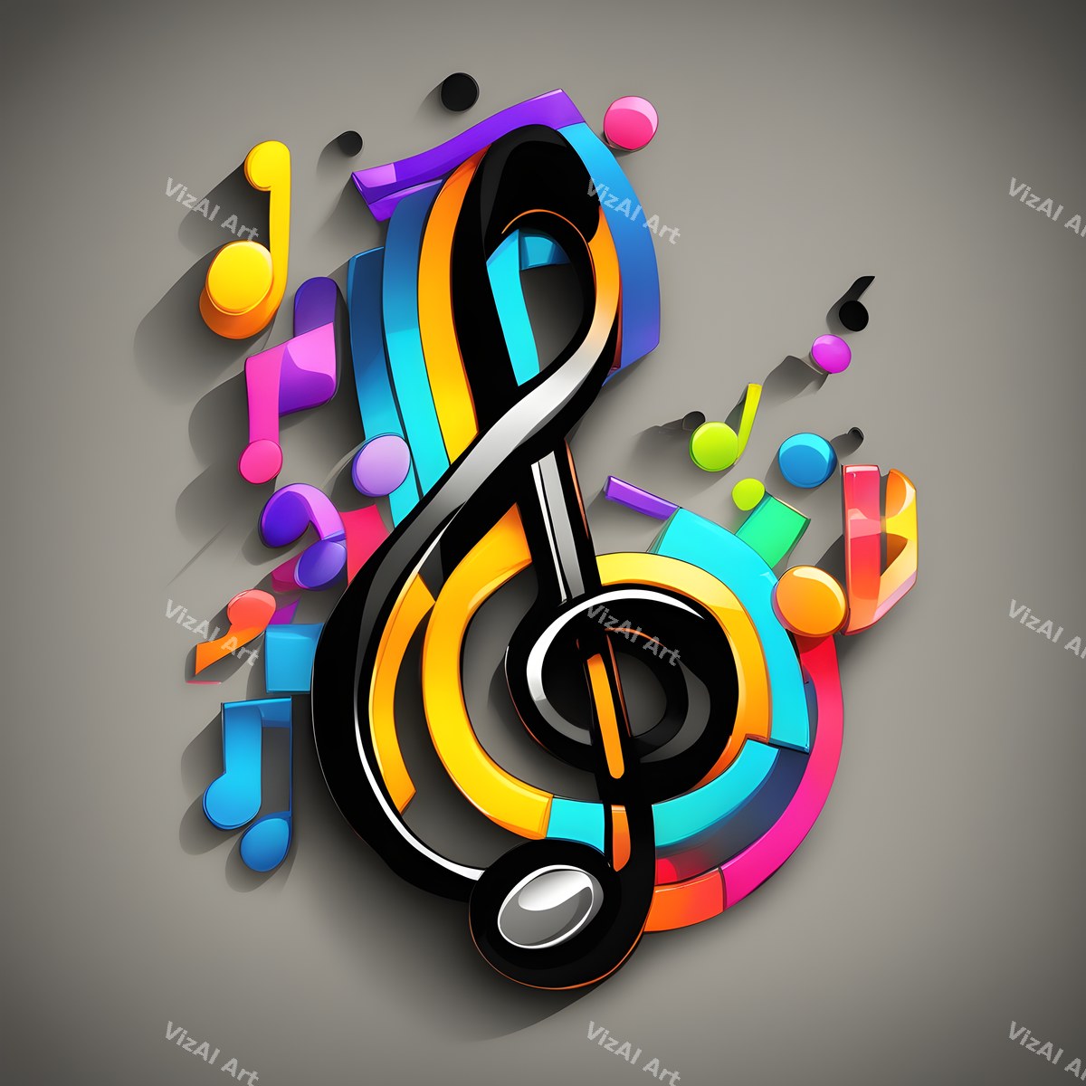 Rainbow on Grey Music Notes Art — print 9