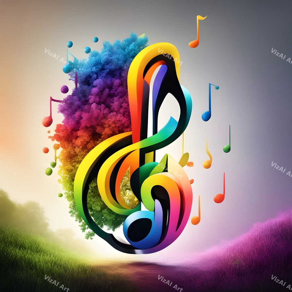 Rainbow Leaves Treble Clef Art — print 1