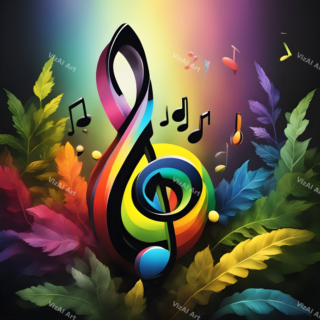 Rainbow Leaves Treble Clef Art — print 3